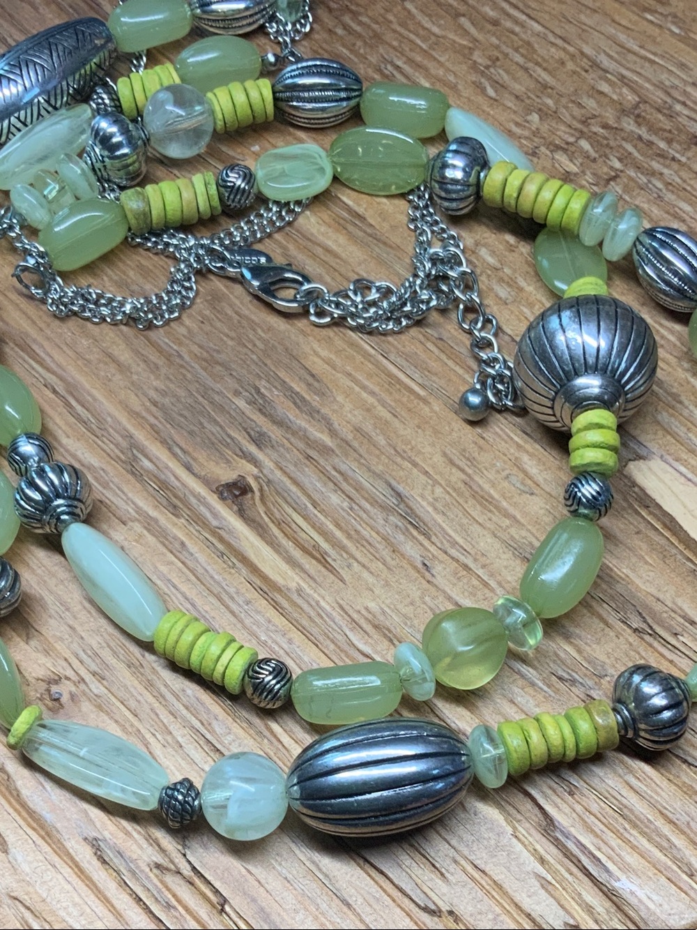 Chico's Lime Green and Silver Tone Accents Multi-Strand Beaded Necklace